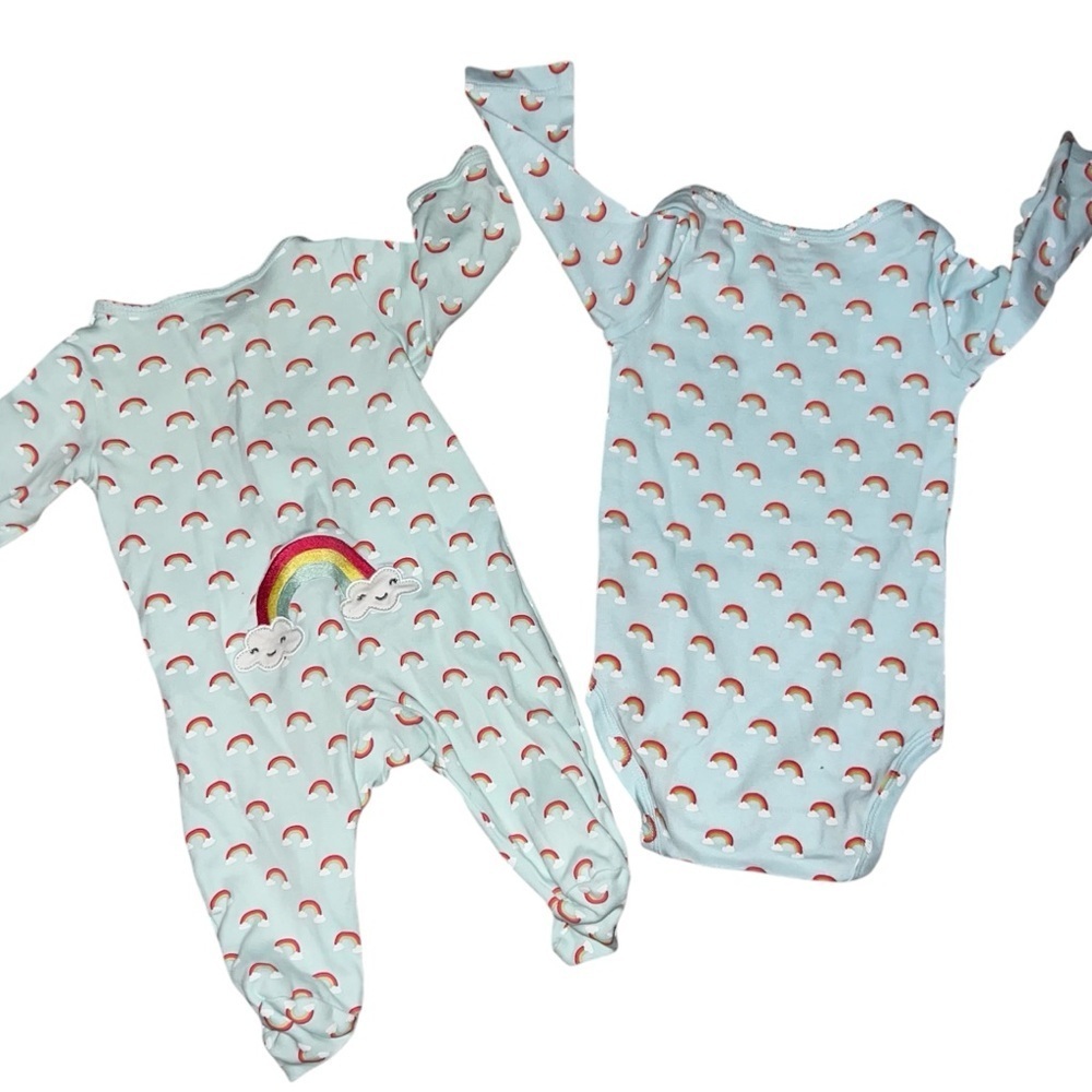Carter’s Long Sleeved Onesies Pair Rainbows Unisex Size 3 month & 9 month